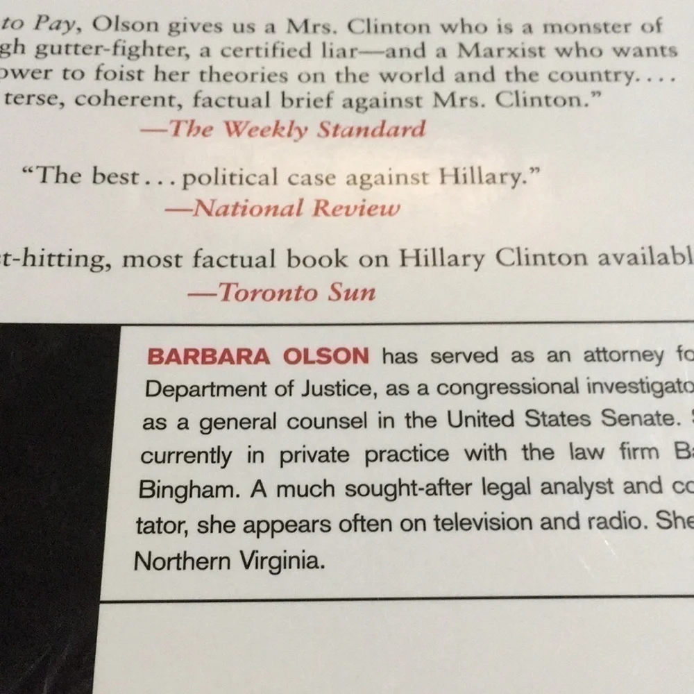 Hell to Pay Hillary Clinton Biography Book Barbara Olson Paperback